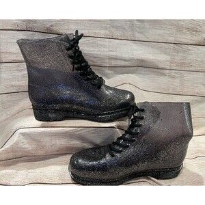 Urban Outfitters Clear  Glitter Jelly Mid CalfCombat Boots Women Size 8